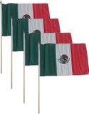 Merkloos / Sans marque Promex Gmbh Set van 4x stuks luxe handvlaggen/zwaaivlaggen Mexico 30 x 45 cm met houten stok - Mexicaanse Feestartikelen/versiering