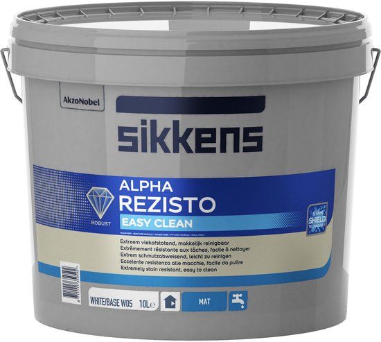 Sikkens Alpha Rezisto Easy Clean Muurverf - 10 liter - Mat - Wit - Op kleur gemengd