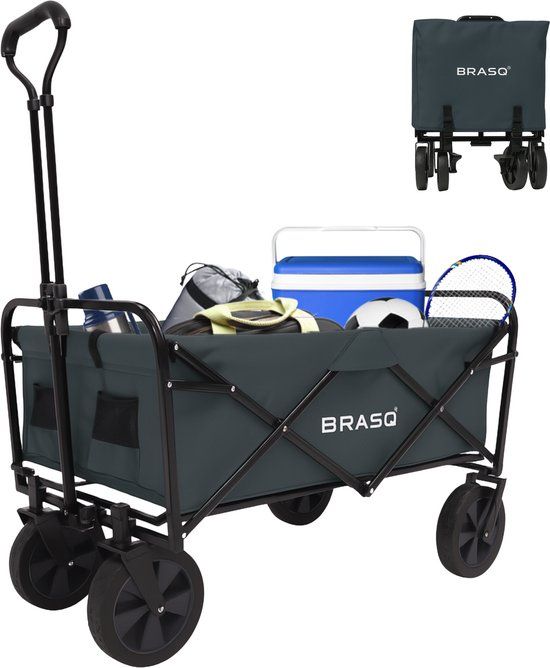BRASQ Bolderkar Opvouwbaar - 100 Liter - 80 KG Draagkracht - Draaibare wielen mét rem - 90x51x100 CM - Verstelbare hendel - Inklapbare Bolderwagen - Compact – Grijs