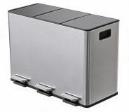 Poubelle de cuisine - Poubelle à pédale - 3 compartiments - 3 x 15 litres (45 litres) - Inox - Pédales et bacs intérieurs colorés - Pour le tri des déchets - Argent