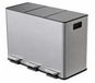 Poubelle de cuisine - Poubelle à pédale - 3 compartiments - 3 x 15 litres (45 litres) - Inox - Pédales et bacs intérieurs colorés - Pour le tri des déchets - Argent