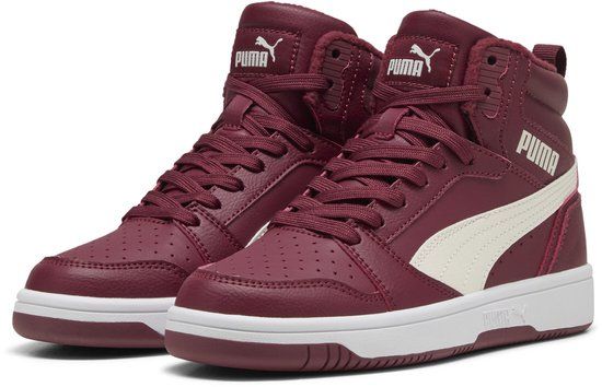 PUMA Rebound V6 Mid WTR Jr Unisex Sneakers - Team Regal Red-Warm White-PUMA White - Size 39