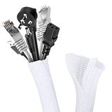 Romon 3 m Kabelafdekking, 13-22 mm, uitbreidbaar, gevlochten, zelfsluitend, schuilplaats, kabelorganizer, voor pc, kantoor, bioscoop, beschermt hond en kat tegen kauwkabels - wit
