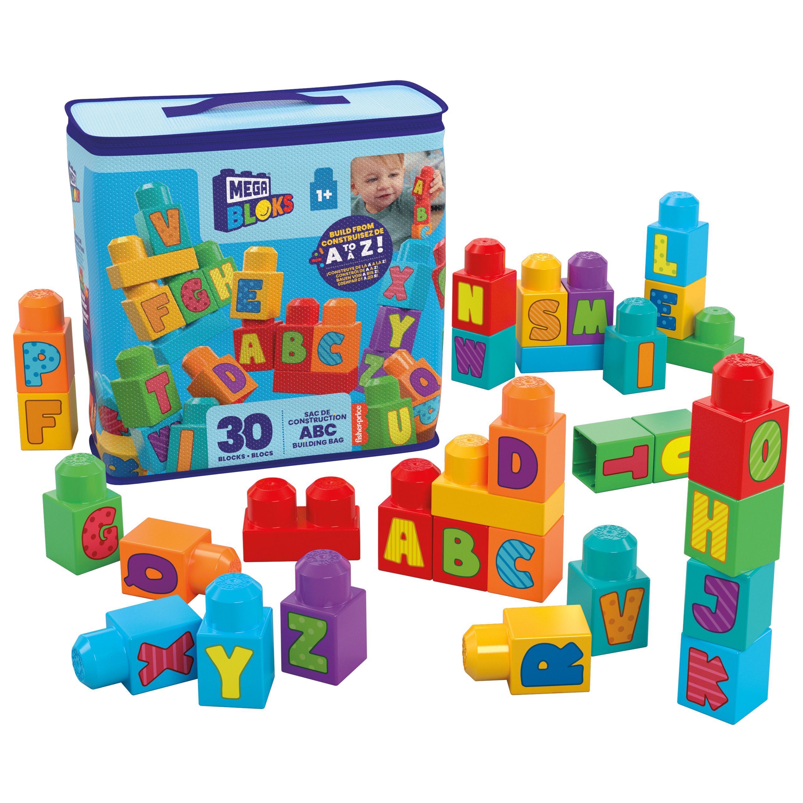 MEGA BLOKS ABC-tas met bouwblokken - 30 stuks - Bouwpakket