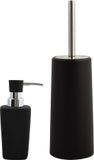 MSV Badkamer accessoires set - zwart - zeeppompje en wc/toilet-borstel - kunststof/keramiek/rvs