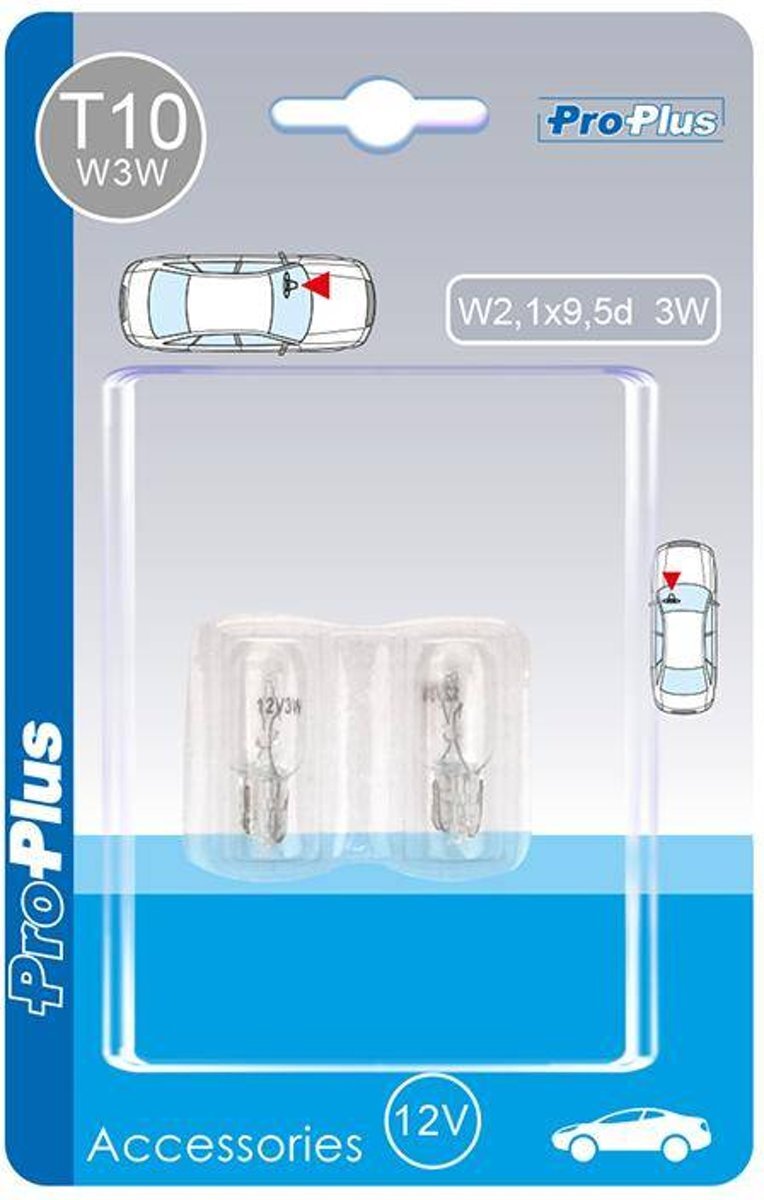 ProPlus Autolampje 12V 3W T10 W2 1x9 5d 2 stuks