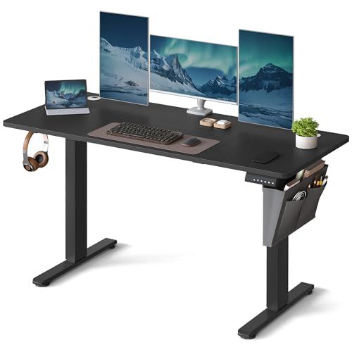 SONGMICS In hoogte verstelbaar bureau elektrisch, 140 x 60 x (72-120)cm, verstelbare tafel, geheugenfunctie voor 4 hoogtes, voor thuiskantoor, studeerkamer, inktzwart LSD134B01