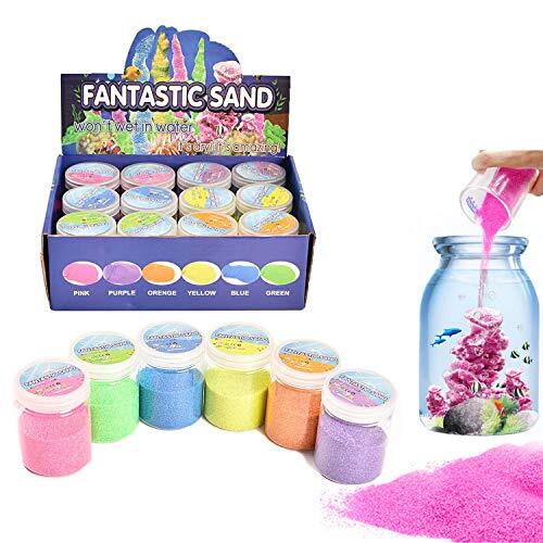 XIAOHONG 12 Pack Magic Zand, 1,8 kg - Atlantis Zand, Fantastisch Zand Nooit Nat Magisch Zand - Verbazingwekkend Hydrofobe Space Zand, Gekleurd Speelgoed voor Kinderen en Volwassenen - 6