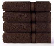 COTTON CRAFT Ultra zachte luxe set van 4 ringgesponnen katoenen badhanddoeken, 580 g/m², zwaargewicht, 76 x 137 cm, chocoladebruin