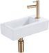 QeramiQ Fuente fonteinset – 37.5x18.5x9 cm – keramiek wit glans – kraangat rechts – geborsteld gouden kraan