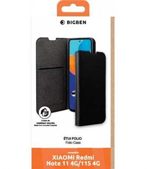 Bigben Connected, Hoesje geschikt voor Xiaomi Redmi Note 11 4G / 11S 4G - Folio Wallet met Kaarthouder, Zwart