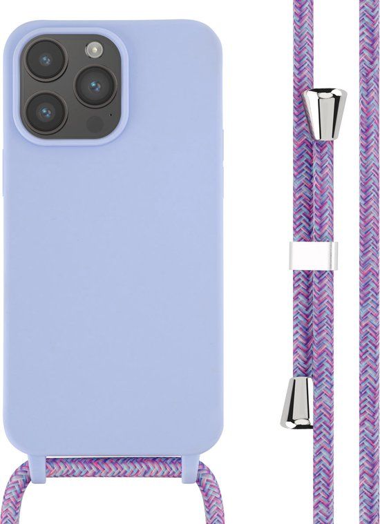 iMoshion Hoesje iPhone 14 Pro Max - Siliconen Back Cover met Koord - Paars