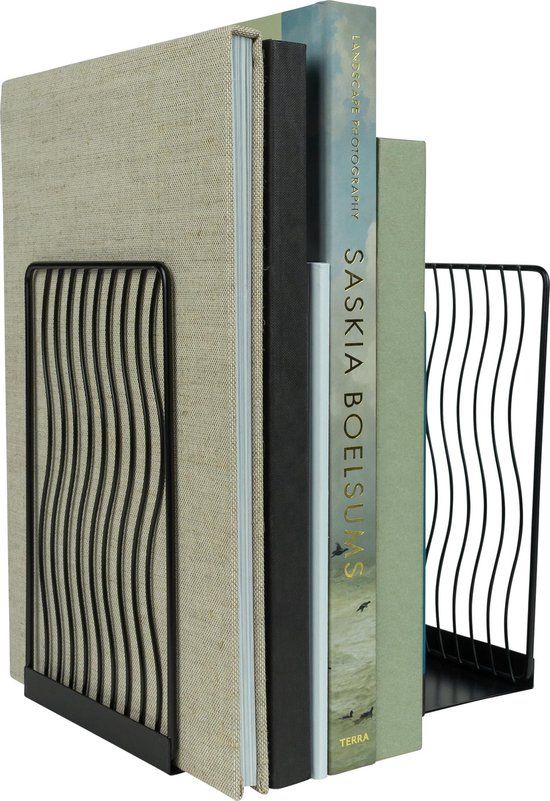 QUVIO Boekensteun golvend design - Set van 2 - Staal - Zwart