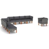 vidaXL 9-delige Loungeset Poly Rattan en Eucalyptushout Grijs