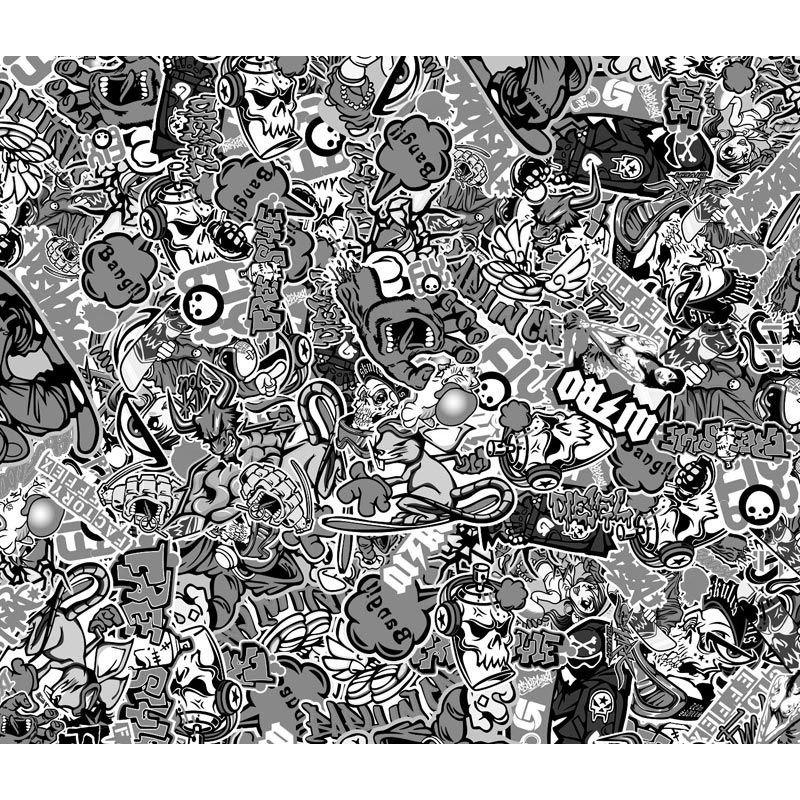 AutoStyle Stickerbomb Folie - Graffiti Design 1 - Zwart/wit - Rol 60x200cm - Zelfklevend