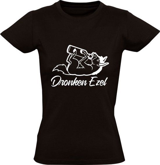 Dronken ezel Dames T-shirt Zwart Maat L