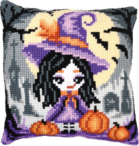 Vervaco Kruissteekkussen Halloweengirl 40x40cm