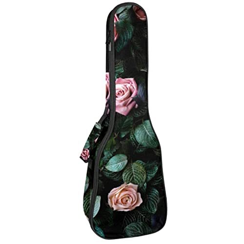 Mersov Tenor Ukulele Gigbag Waterdichte Ukelele Case Gewatteerde Rugzak, Geweldig voor Sopraan Concert (21/23/24") Roze Rozen met Bladeren Patroon