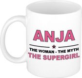 Bellatio Decorations naam cadeau mok - Anja - Woman Myth Supergirl - koffiemok - 300 ml - collega - moederdag