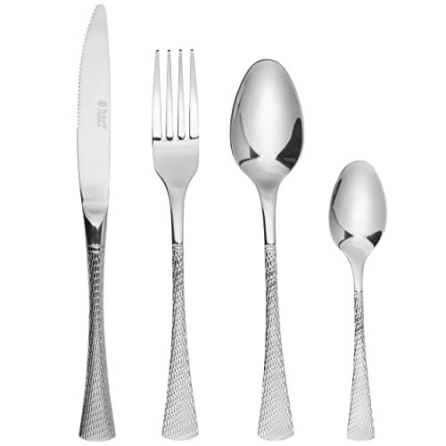 Russell Hobbs RH02229EU7 Milan 16 Piece Cutlery Dinnerware Set, 18/0 Stainless Steel Tableware For 4 Place Settings, 50 Year Guarantee, Includes Knife/Fork/Dessert Spoon/Teaspoon