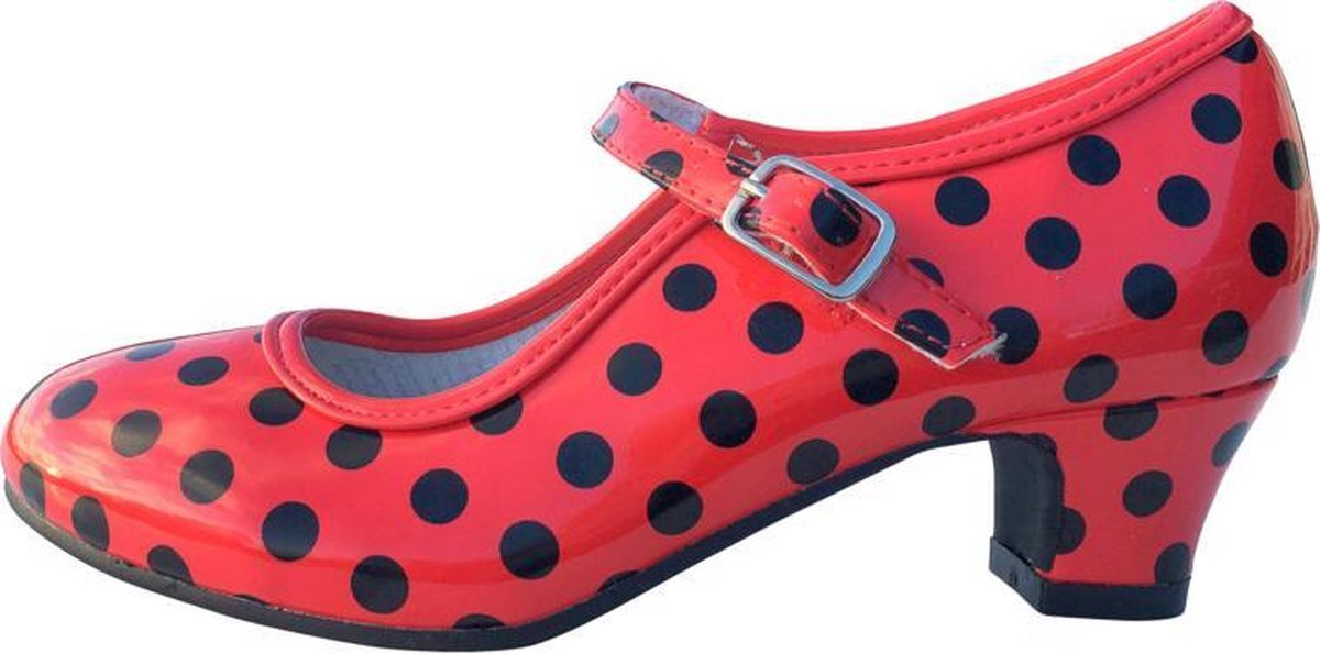 Spaansejurk NL Spaanse schoenen rood zwart glossy maat 25 (binnenmaat 16,5 cm) bij jurk