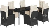 vidaXL 7-delige tuinset met kussens, zwart, van polyrotan