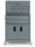 Merkloos / Sans marque HBM gereedschapswagen met opzetkast, grijs, model 2, 14 laden, 4 wielen, 61,6 x 33 x 106,4 cm