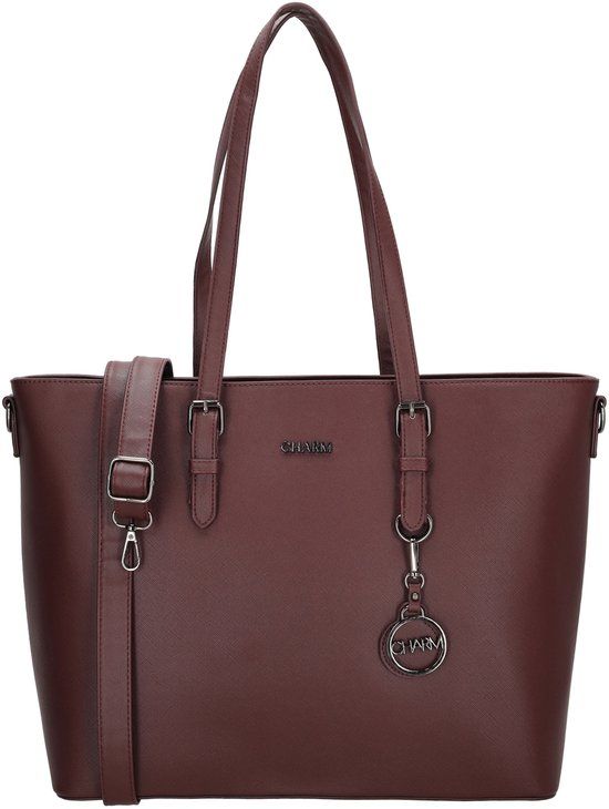 Charm London Birmingham Hand & Schoudertas Shopper 15,6 inch Laptopvak Ideale School Werk Business Tas - Tote Bag - Dames Tas - Bordeaux rood