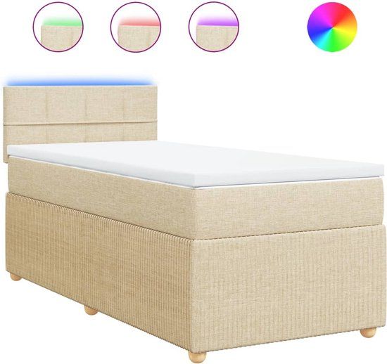vidaXL Boxspring met matras stof crèmekleurig 90x200 cm