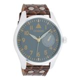 OOZOO Timepieces - Zilverkleurige horloge met bruine leren band - C10327