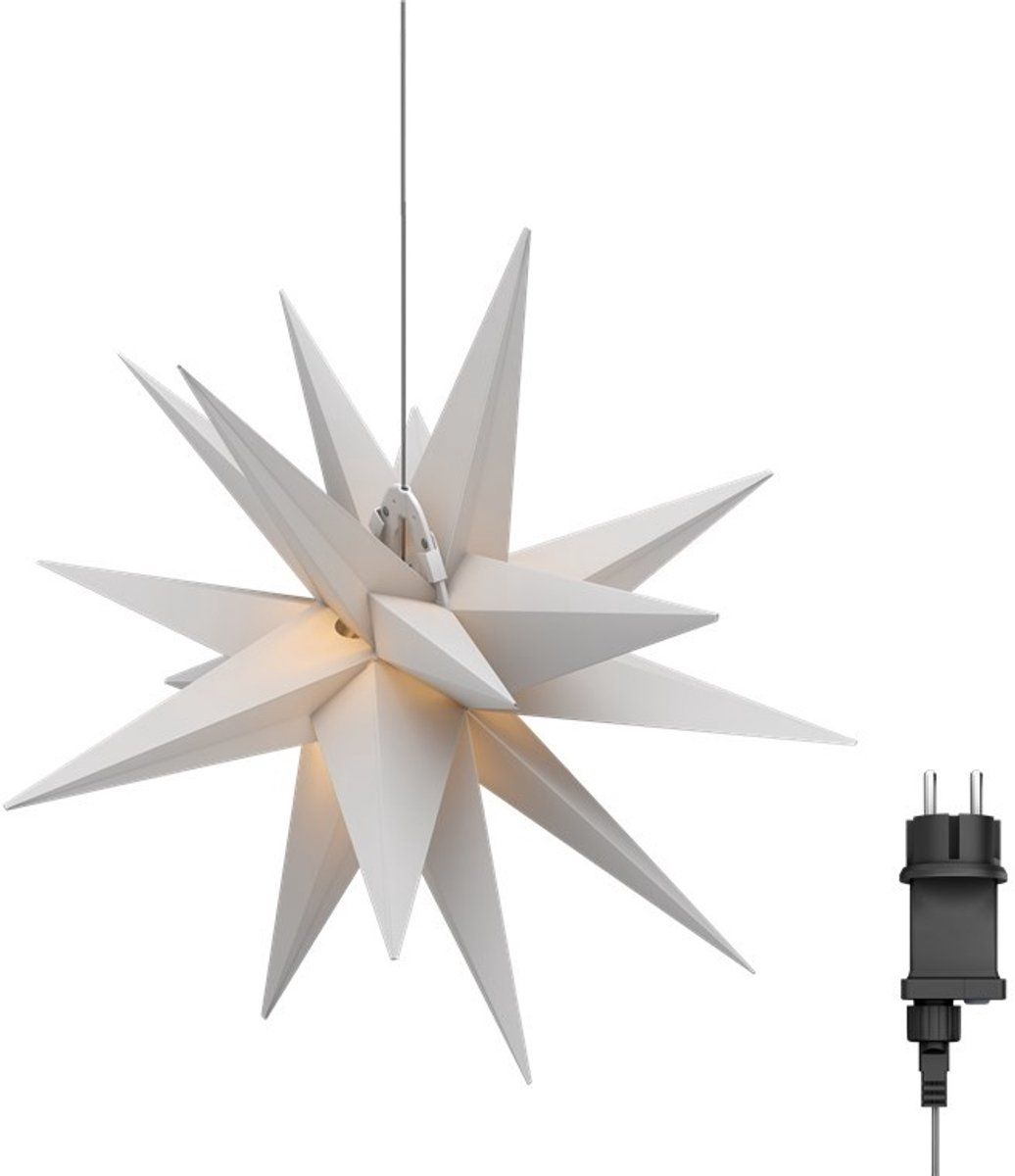 goobay 64789 Led-kerstster, 3D, diameter 56 cm, ster met 18 punten en timer, kerstdecoratie, led-ster voor een sfeervolle sfeer, 4,5 V buitentrafo, wanddecoratie, lichtster, wit