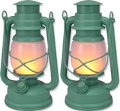 Merkloos / Sans marque Koopman International Stormlantaarn - 2x - batterijen - groen - 15 x 12 x 25 cm - tuinverlichting - camping/outdoor