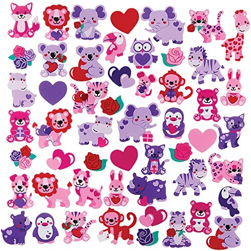 Baker Ross FX109 Liefdeshart Jungle Dieren Schuim Stickers - Pak van 200, Stickers voor Kinderen Kunst en Knutselen