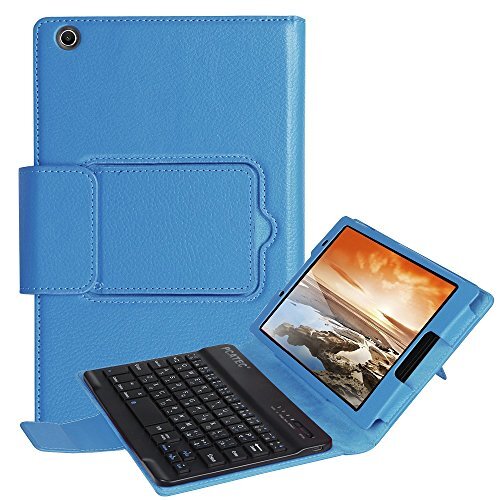 PCATEC Lenovo Tab3 8 / Tab 2 A8-50 Keyboard Cover - [Nieuwe afneembare versie] Afneembare Verborgen Draadloze Bluetooth Keyboard Muti-hoek Folio PU Lederen Case Smart Cover Voor Lenovo Tab 3 8 (TB3-850F / TB3-850M) / Tab 2 A8-50 8.0 Inch Tablet Zee Blauw