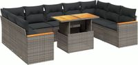 vidaXL 10-delige Dining Loungeset met Kussens Poly Rattan Grijs