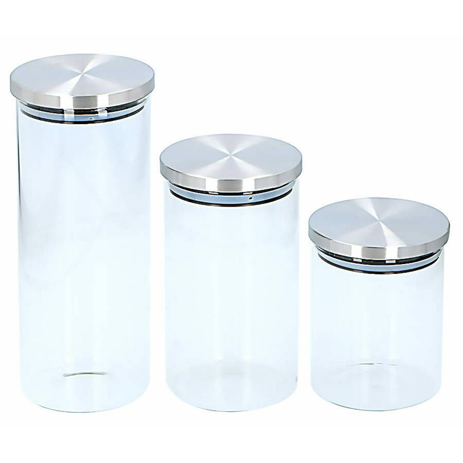 Alpina Kitchen & Home Set van 3 glazen snoeppotten / voorraadpotten - 650 ml - 950 ml - 1400 ml - Voorraadbussen set met deksel