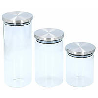 Alpina Kitchen & Home Set van 3 glazen snoeppotten / voorraadpotten - 650 ml - 950 ml - 1400 ml - Voorraadbussen set met deksel
