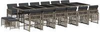 vidaXL 17-delige tuinset met kussens, grijs, polyrotan
