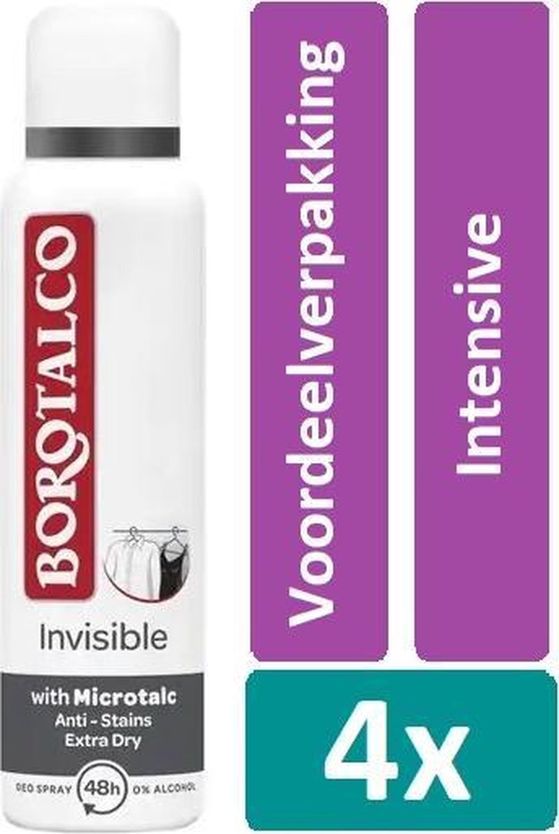 Borotalco Deodorant Spray 150 ml Invisible - Voordeelverpakking 4 stuks