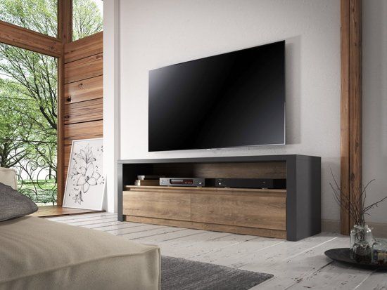 MEUBELLA - TV Meubel Monaco - Eiken - Grijs - 130 cm