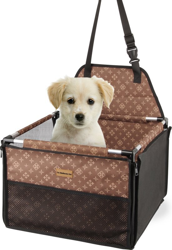 De Blaffende Kat Luxe Autostoel hond designer - 40x40cm Inclusief opbergtas en E-Book - Reisbench hond - Hondenmand auto - Autobench voor hond - Hondenstoel auto