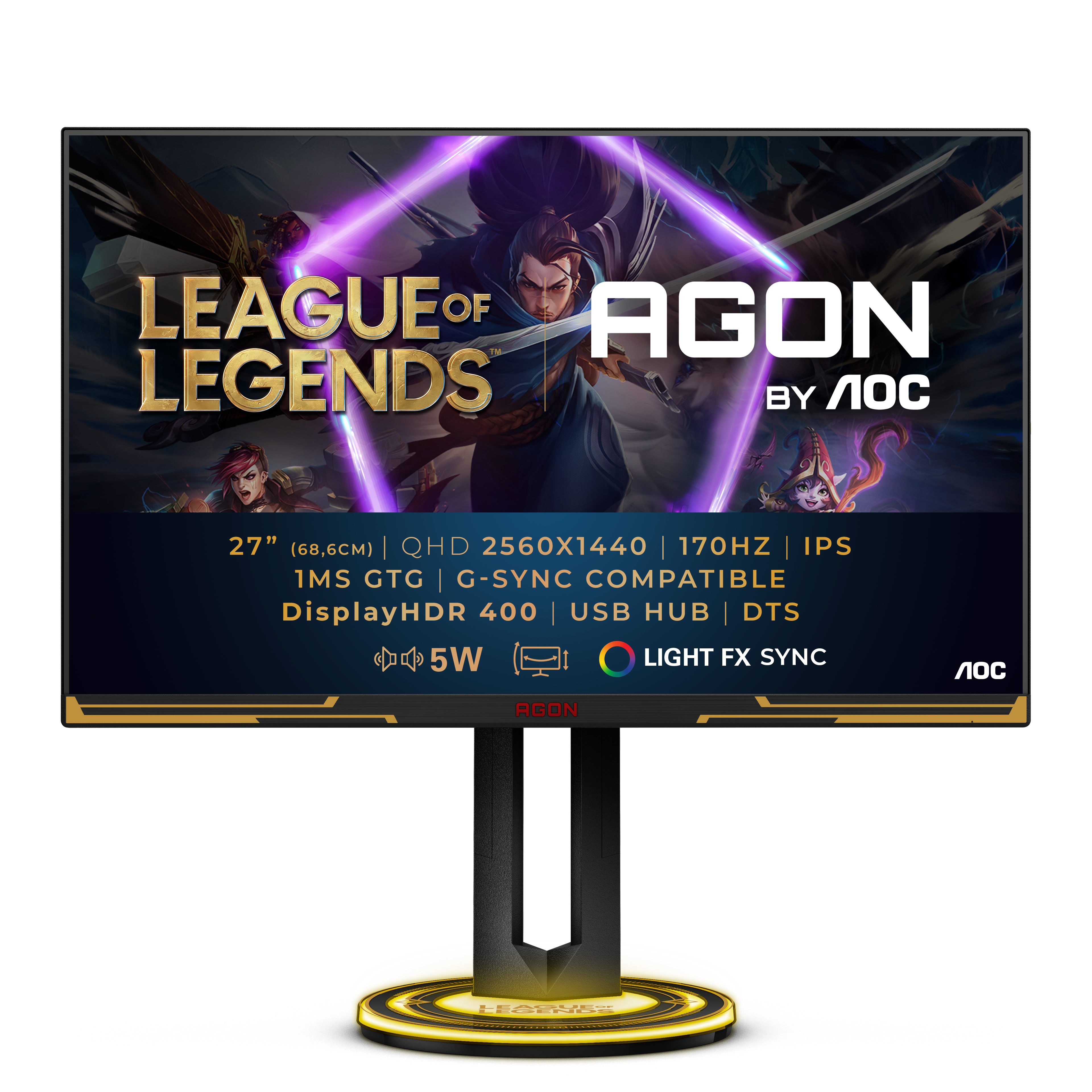 AOC AGON AG275QXL - 27 inch Gaming Monitor - Quad HD - 170Hz - IPS - G-Sync & FreeSync - Zwart/Goud
