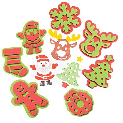 Baker Ross FC263 Kerstmis foam stempels - Set van 10, stempelset voor kinderen, ideaal kerstactiviteit voor kinderkunst- en knutselprojecten