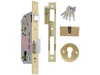 Amig Insteekslot met veiligheidscilinder en sleutelgat + 5 sleutels - Voor houten voordeuren - Messingkleurig staal - Omkeerbare schoot - Voor 8 mm deurklinken