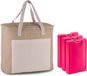 Kimood Grote strand koeltas - jute/canvas - 20 liter - 38 x 32 x 16 cm - met 3x 1000 gram koelelementen