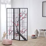 Homestyle4u Kamerscherm - 132x179 cm - zwart - 3-delig - kersenpatroon