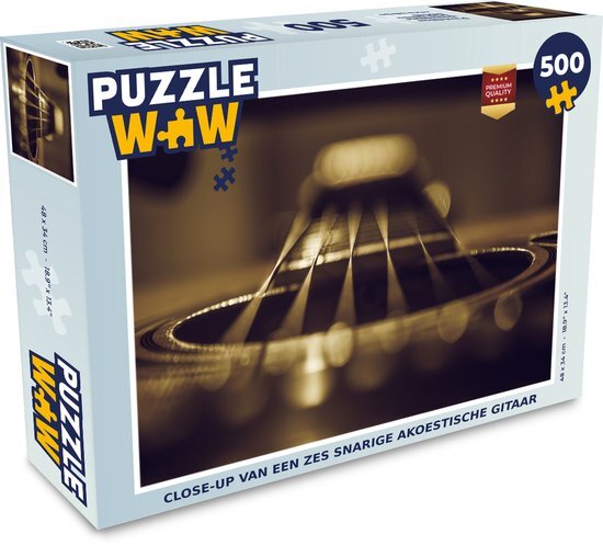 MuchoWow Puzzel Close-up van een zes snarige akoestische gitaar - Legpuzzel - Puzzel 500 stukjes