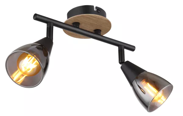 Globo Lighting Plafondlamp 2 glazen kappen hout metaal E14 fitting 'Mubby'