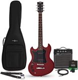 Gear4music Brooklyn Linkshandige Elektrische Gitaar + 15 W Versterkerpakket, Rood