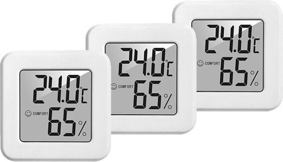 WiseGoods Luxe Hygrometer Binnen - Thermometer & Luchtvochtigheidsmeter - Wit (3 stuks)